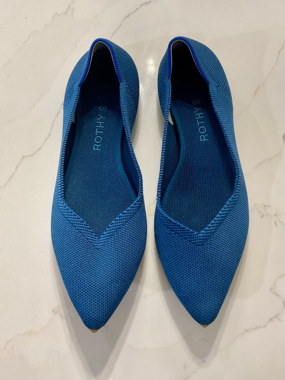 Rothy's Blue Pointed-Toe Knit Flats